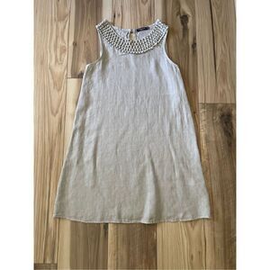 Senza Tempo Italian Linen Shift Dress Size XS Cotton Lace Front Sleeveless